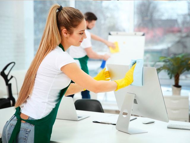 Cleaning a computer workstation in an office